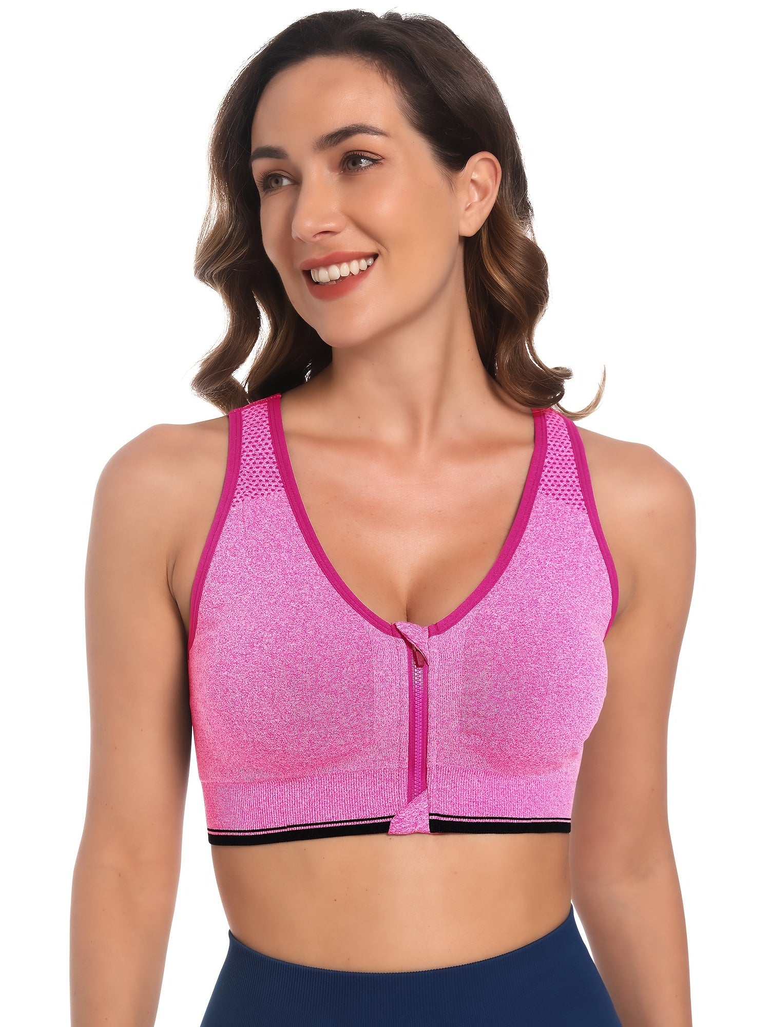 Zip Front Yoga Sports Bra Wirefree Padded Racerback Workout Gym Bra