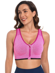 Zip Front Yoga Sports Bra Wirefree Padded Racerback Workout Gym Bra