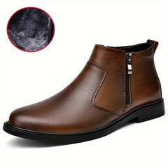 Men's Split Leather Ankle Boots Side Zipper Fuzz Lined Outdoor Winter