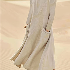 Women's Plus Solid Long Sleeve Round Neck Loose Fit Maxi Dress