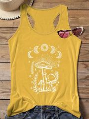 Mushroom Print Round Neck Tank Top
