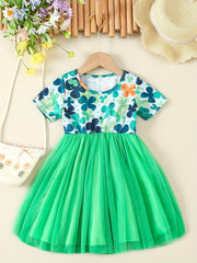 Toddler Girls Clover & Easter Egg Print Tutu Dress Summer Easter Gift