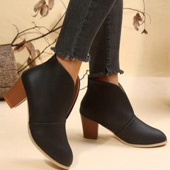 Vintage V-Cut Block Heel Ankle Boots