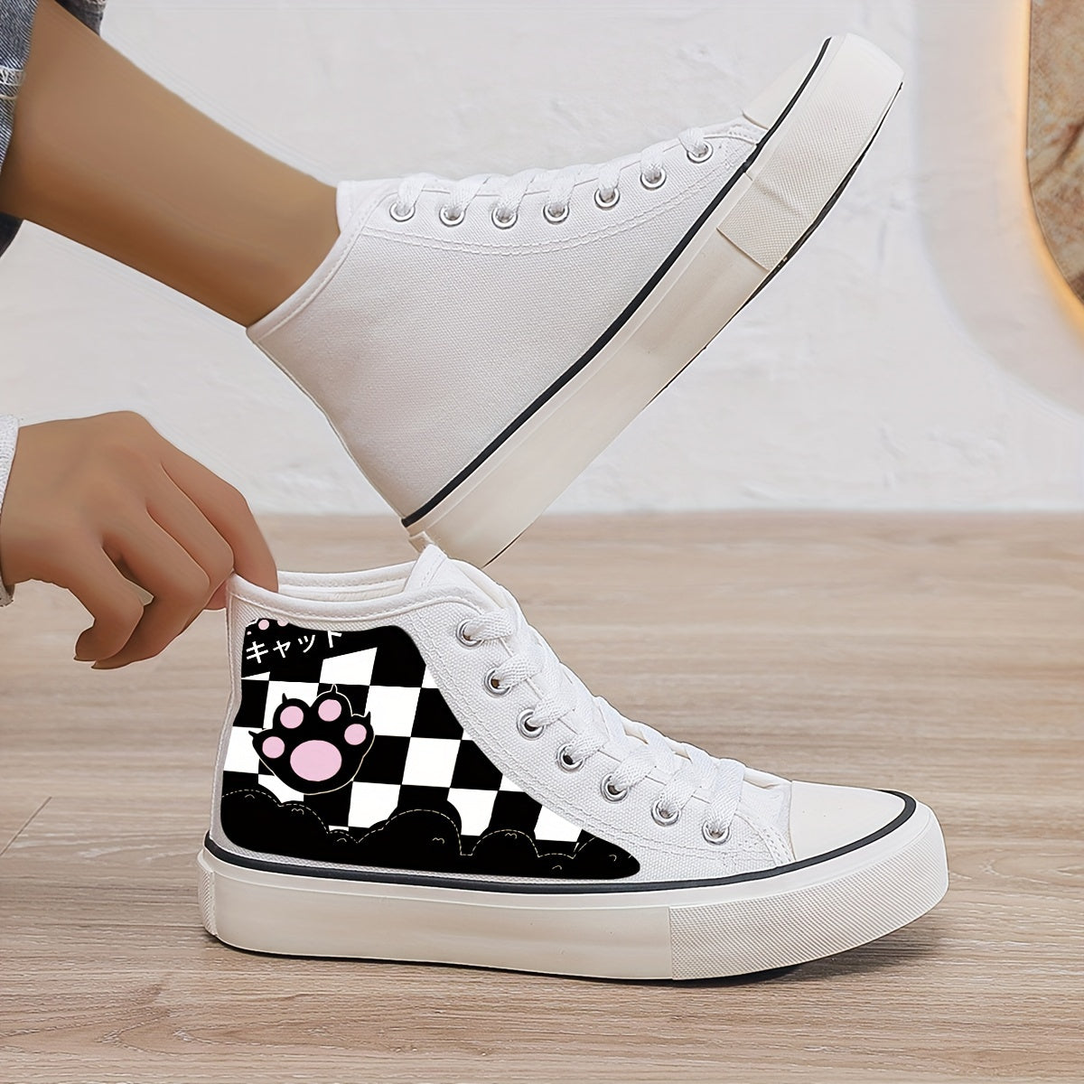 Cat Print Plush Lined Chunky Sneakers
