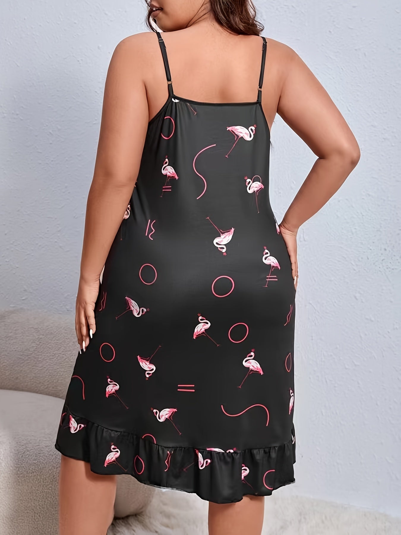 Flamingo Print Ruffle Trim Sleep Dress