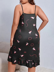 Flamingo Print Ruffle Trim Sleep Dress
