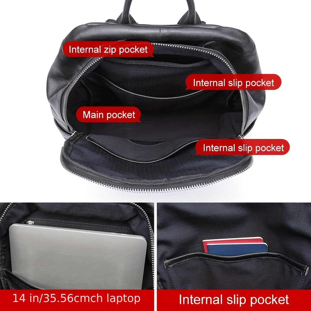 Casual Leather Backpack 35 56 Cm Laptop Bag Lightweight
