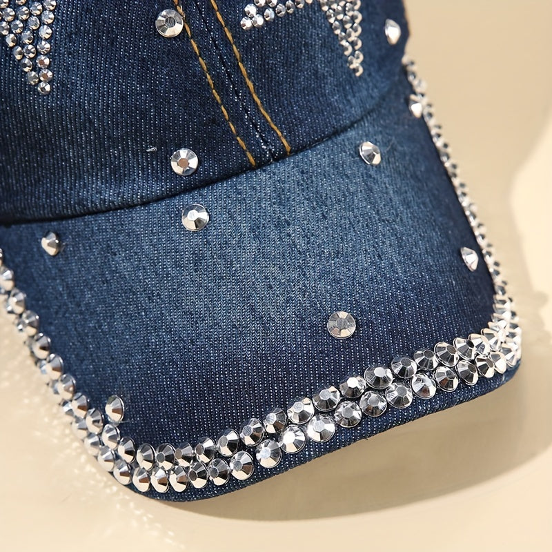 Pentagram Rhinestone Denim Baseball Cap Ladies Adjustable Caps Hats For Women