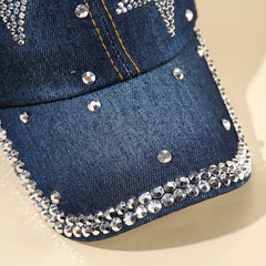 Pentagram Rhinestone Denim Baseball Cap Ladies Adjustable Caps Hats For Women