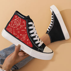 Christmas Graffiti Print High Top Canvas Sneakers