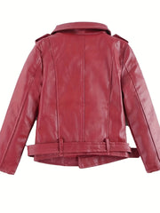 Girls Leather Jacket Kid Outwear Zipper Faux Leather Spring Autumn Pu Jacket