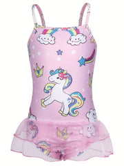 Girls Unicorn Ruffle One Piece Swimsuit Summer Seaside Beach Pool Bathing Suits