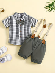 Boy's Gentleman Style Suit Set with Suspenders Shorts & Bowtie Shirt