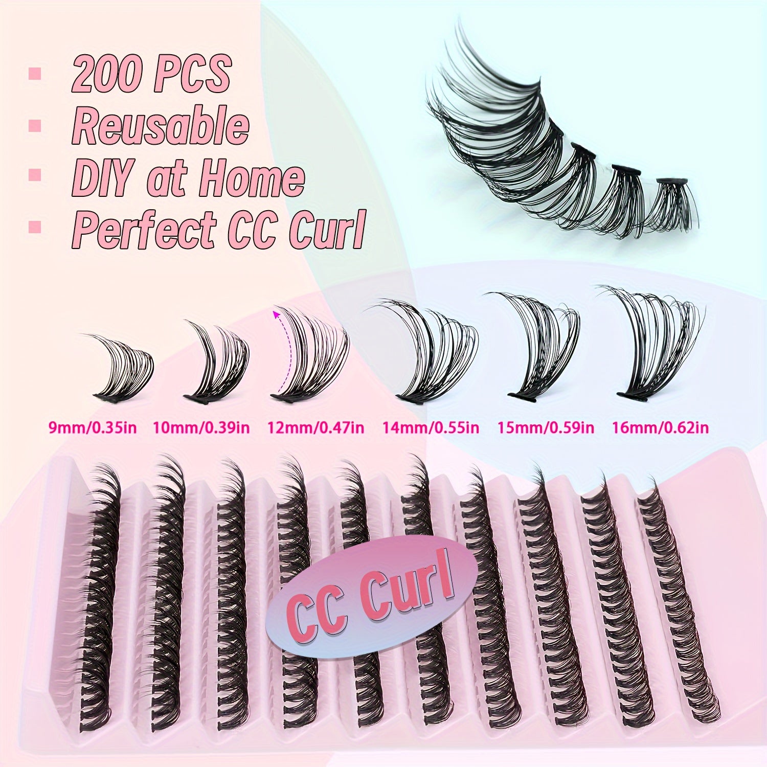 200 Pcs Natural Look Eyelash Extension 9-16mm D Curl Fluffy Fa