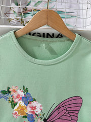 Girls Floral Butterfly Crew Neck Sweatshirt Top Pullover