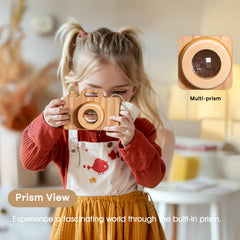 Wooden Cartoon Camera Toy for Kids with Strap and Cards