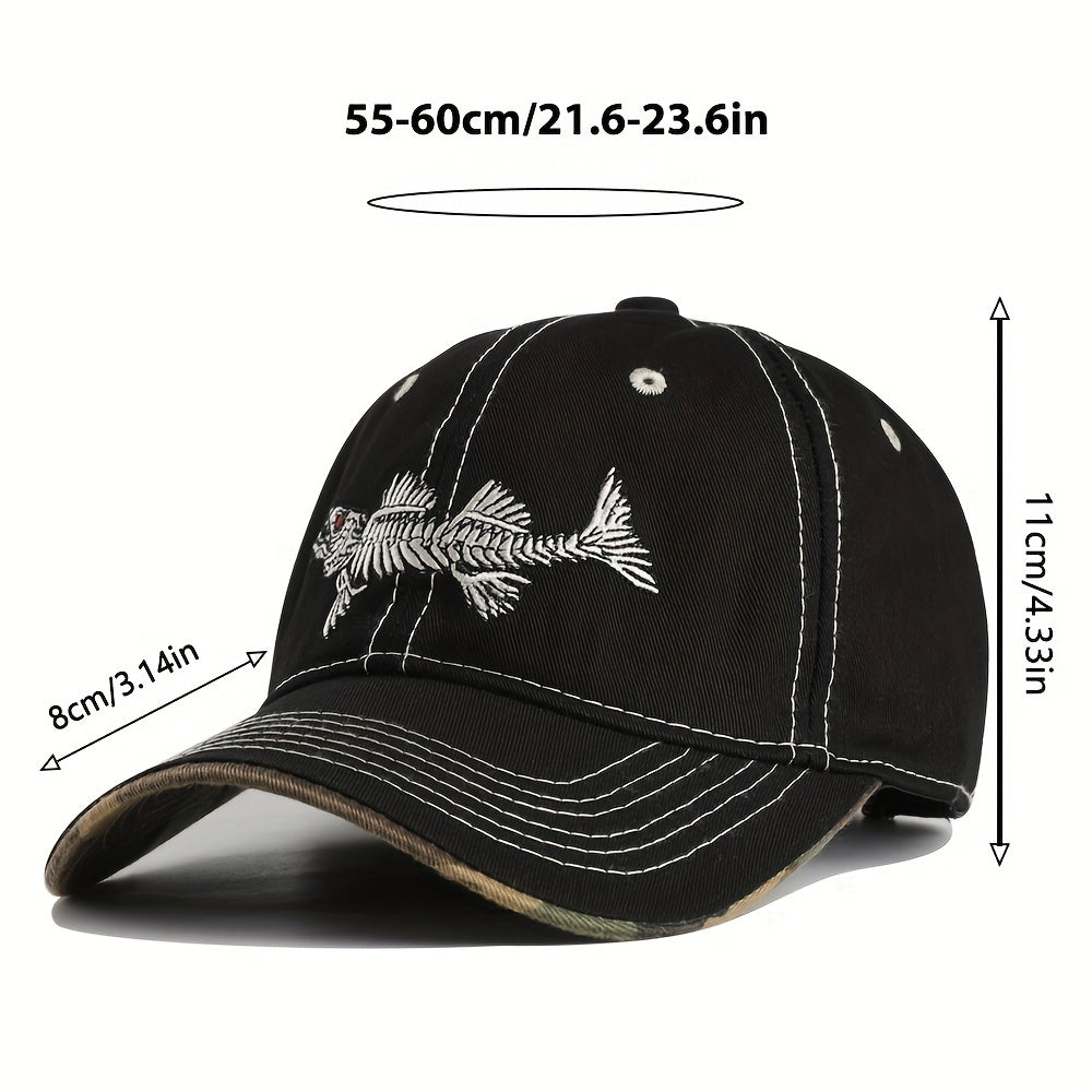 Men's 3D Fishbone Embroidered Baseball Cap Outdoor Fishing Hat