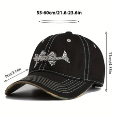 Men's 3D Fishbone Embroidered Baseball Cap Outdoor Fishing Hat