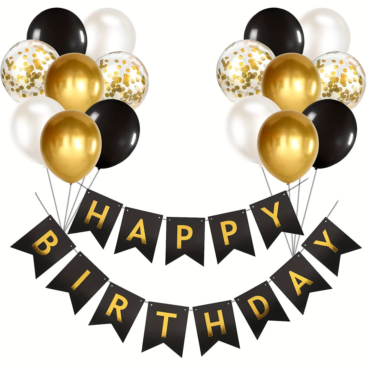 16pcs Happy Birthday Gold Banner Sequin Balloon Set