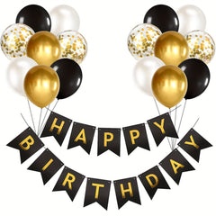 16pcs Happy Birthday Gold Banner Sequin Balloon Set