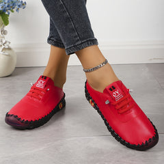 Women's Lace up Comfort Mules Sneakers Lightweight Slip on Flat Walking Shoes