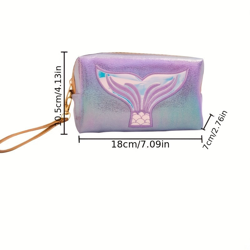 Mermaid Tail Makeup Bag Laser Travel Cosmetic Bag Organizer With Wrist Strap