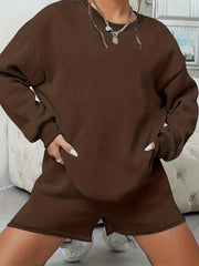 Casual Two piece Set Crew Neck Long Sleeve Tops & Summer Shorts