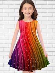 Girls Princess Rainbow Dress Sleeveless Casual Summer Clothing