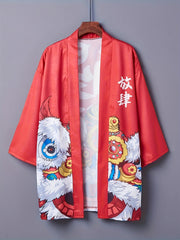 Lion Print Open Front Kimono Cover Up for Women