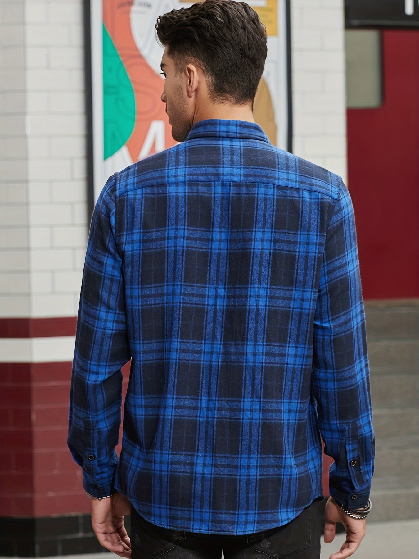 Men's Plaid Lapel Shirt Long Sleeve Casual