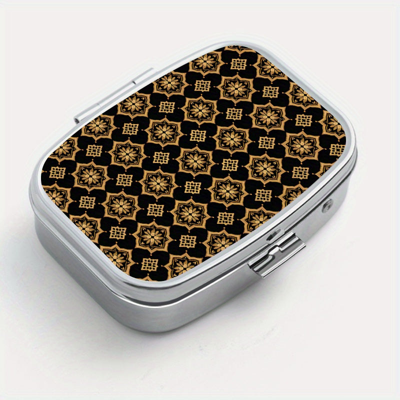 Retro Pattern Printed Medicine Box with Two Compartments