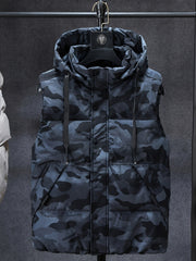 Men Sleeveless Down Thermal Hooded Vests Jackets Zipper Outdoor Winter Casual