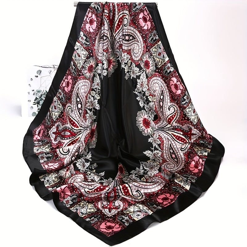 Fashionable Cashew Print Satin Square Scarf Large Shawl for Men