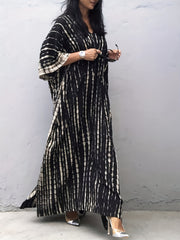 Tie Dye Split Beach Resort Maxi Kaftan Cover Up Dress Kimono Sleeve V Neck