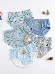 5pcs Boys Dinosaur Print Boxer Briefs Soft Cotton Underwear