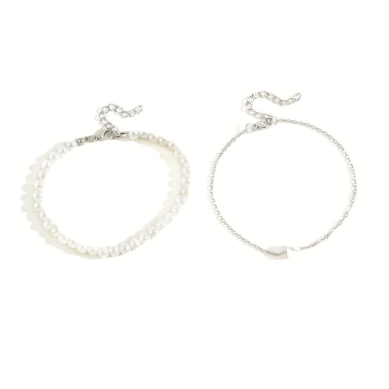 Stylish Double Layer Pearl Anklet Set for Men and Women