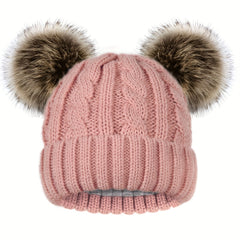 Toddler Winter Faux Fur Pom Beanie Hat For Kids
