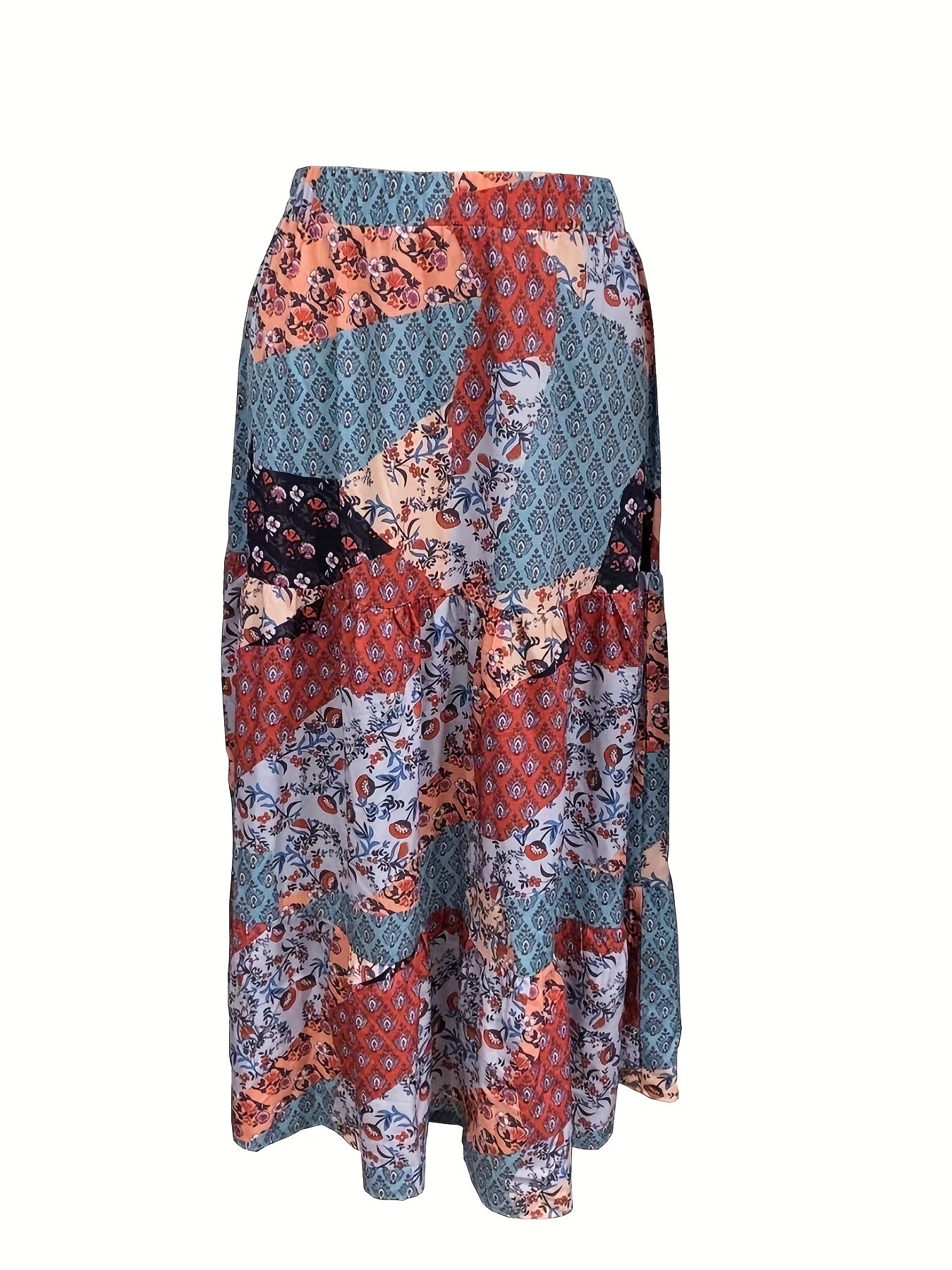 Boho Skirt Women's Plus Floral Print Pleated Maxi Skirt