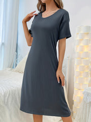 Ribbed NightDress Short Sleeve Pajama Dress Women's Sleepwear