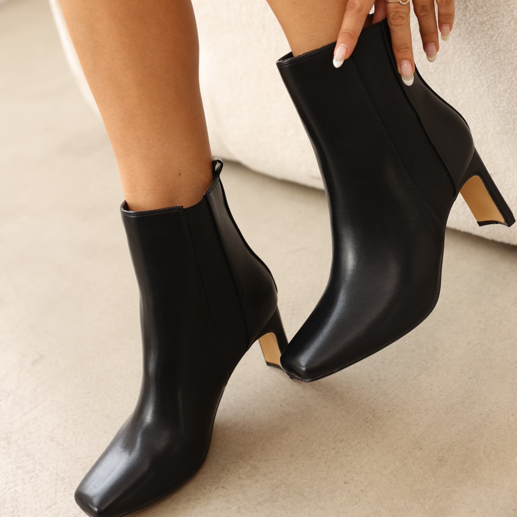 Women's Square Toe High Heel Ankle Boots