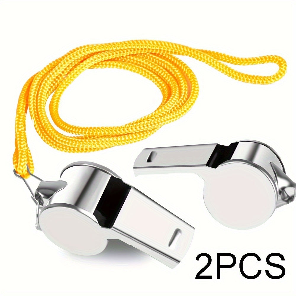 2PCS Stainless Steel Whistle With Lanyard for Emergency Football Basketball