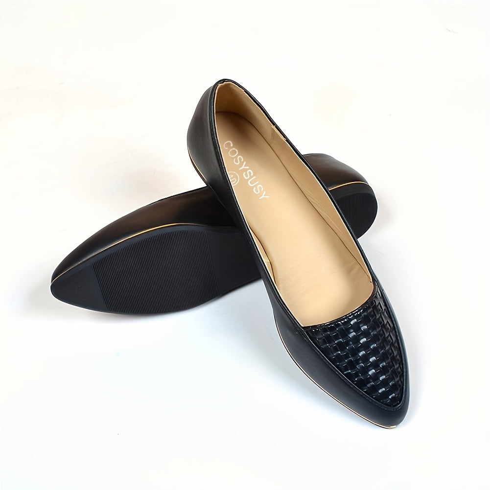 Women's Pointed Toe Flat Shoes Braided Detail Slip On Soft Sole Ballet Flats