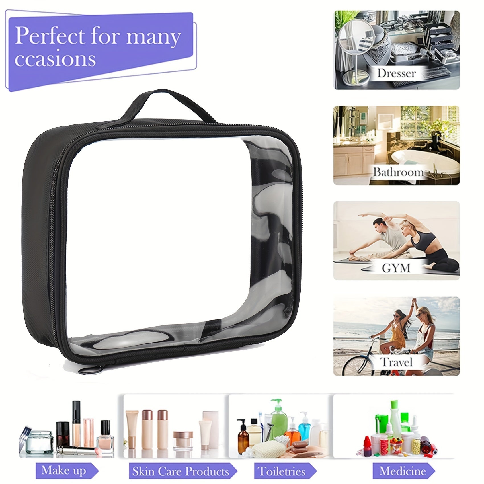 Clear PVC Cosmetic Bag Zipper Makeup Organizer Toiletry Travel Case