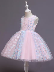 Girls Sleeveless Tutu Princess Dress with Flower Decoration