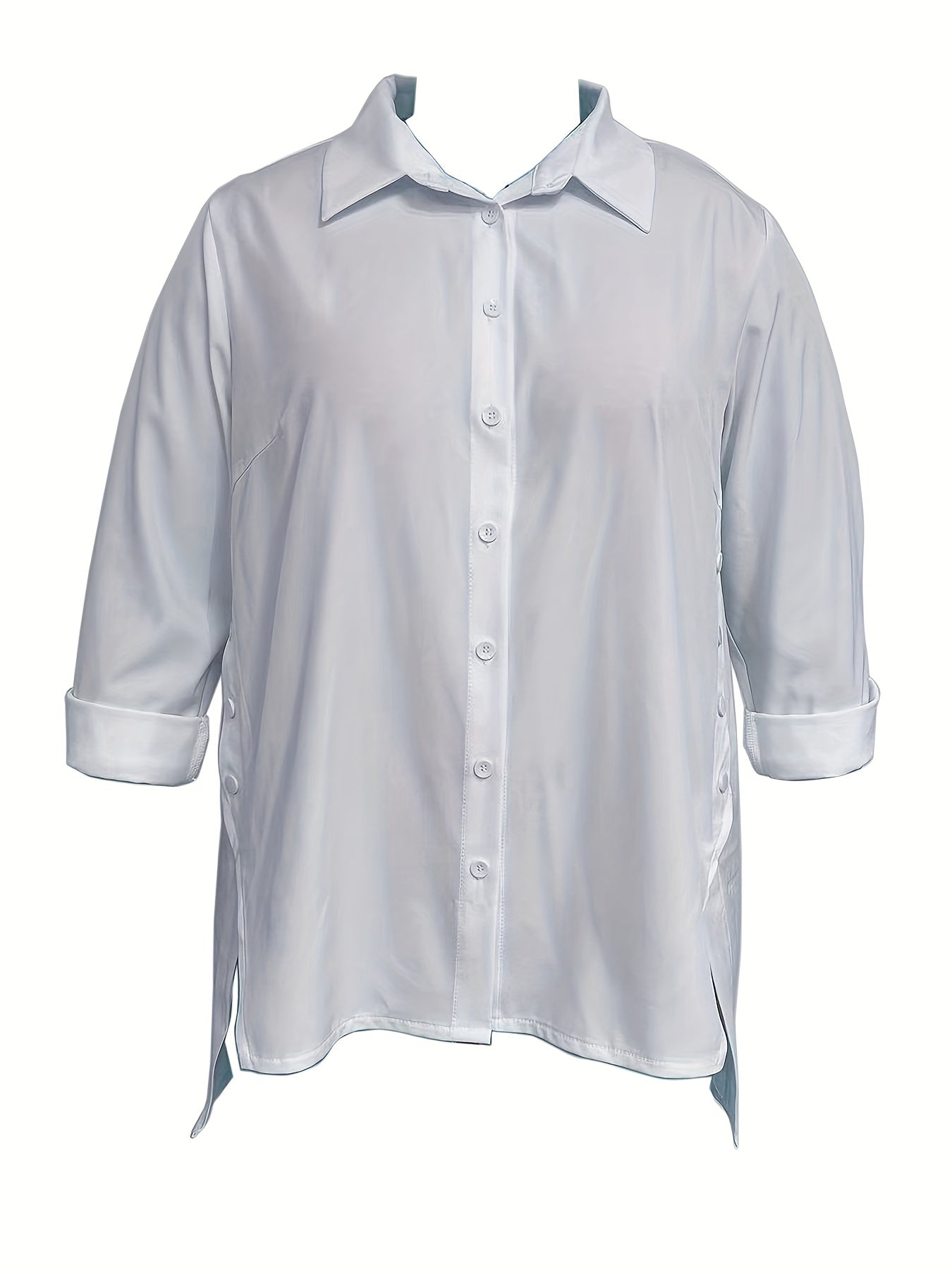 Solid 3/4 Sleeve Button Up Shirt