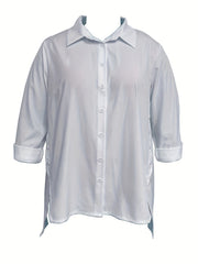Solid 3/4 Sleeve Button Up Shirt