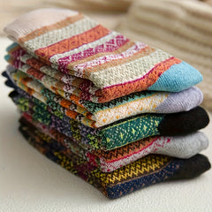 5 Pairs Geometric Pattern Colorblock Crew Socks Women's Stockings