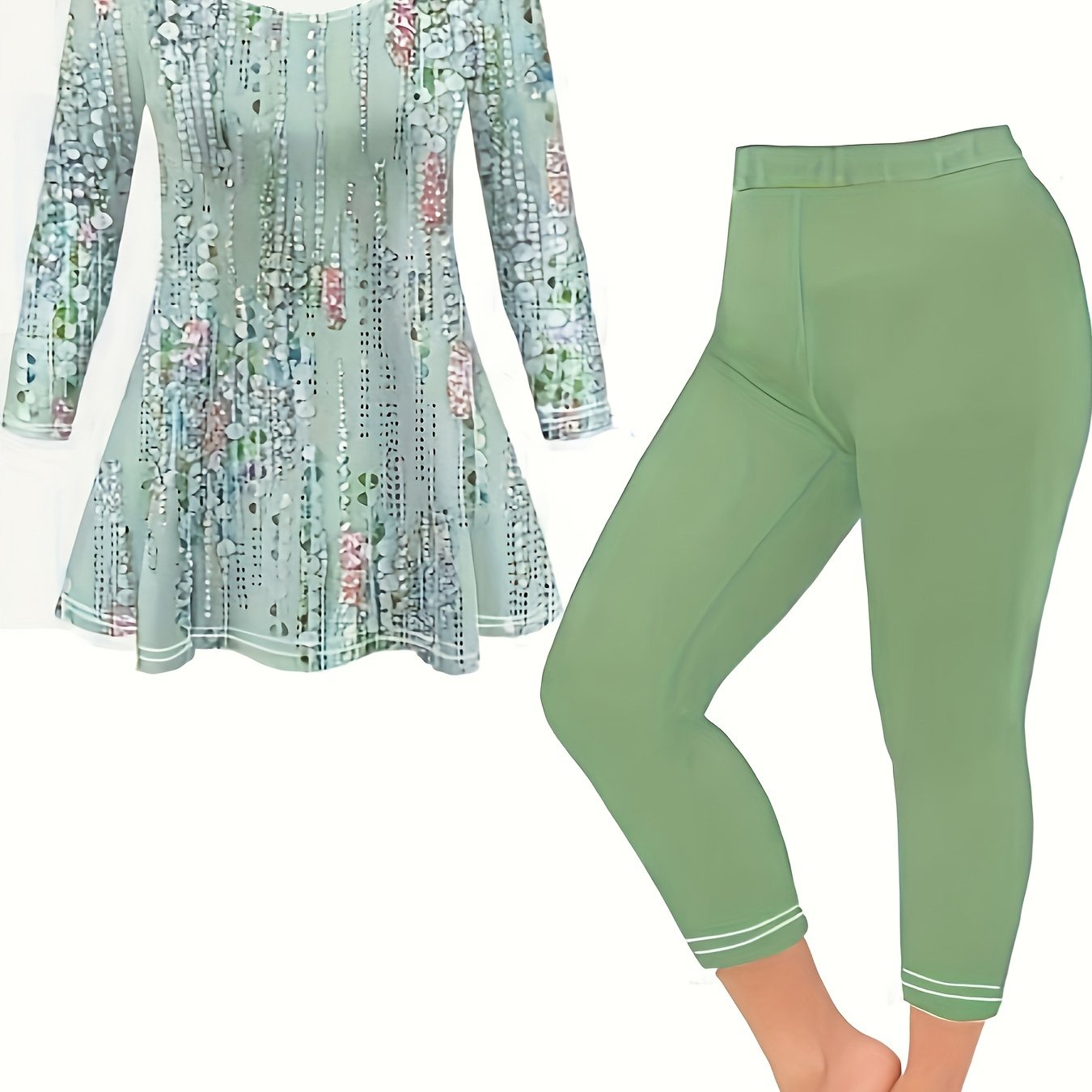Sequin Print Peplum Top & Pants Set