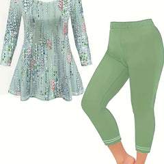 Sequin Print Peplum Top & Pants Set