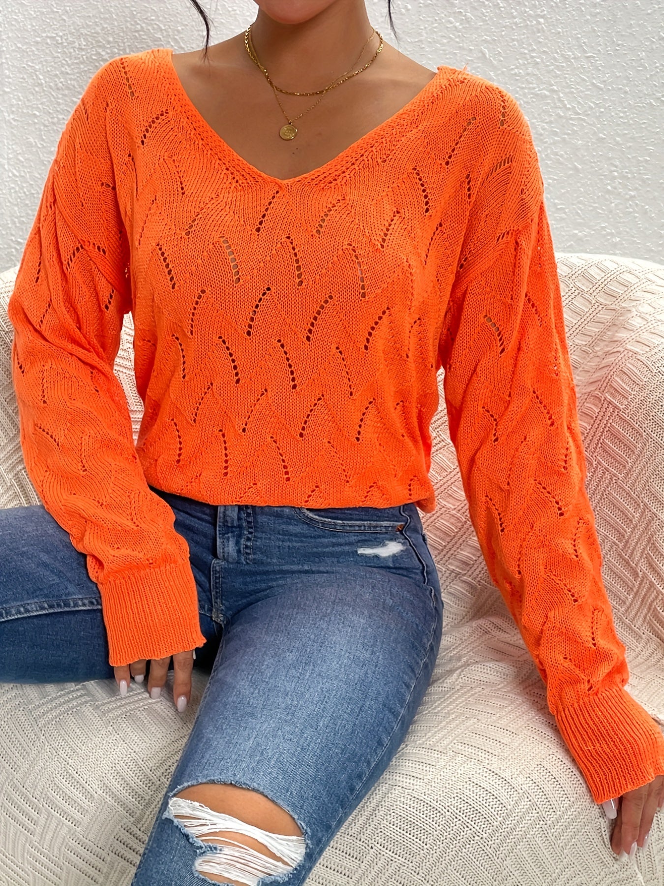 Back Button Sweater Long Sleeve Fall/Winter Casual Women's Clothing
